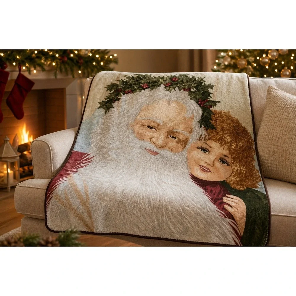Tina Higgins Santa Child Fleece Throw Blanket Christmas Holiday‎ Cozy Plush 56